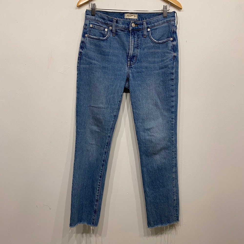 Madewell The Mid-Rise Perfect Vintage Jean Raw Hem Blue Denim Straight Leg 27
